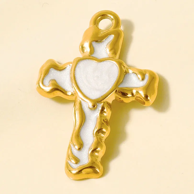 PVD Real Gold Plated  White Oil Drop Charm 3pcs Sun Heart Cross Sea Animal Stainless Steel Pendants For Jewelry Making Supplies - Image 6