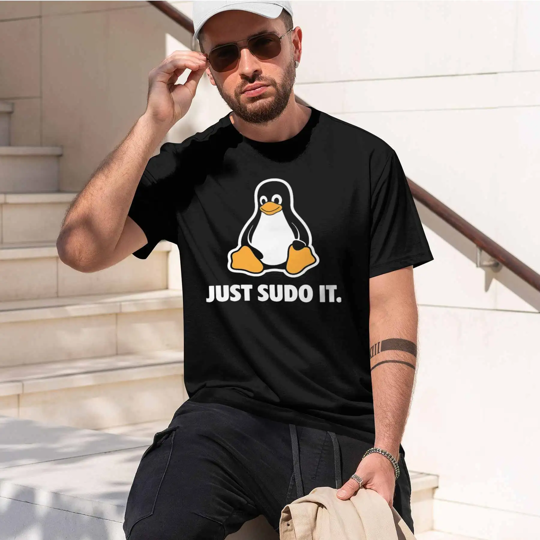 2026 new printed T-shirtMen's Linux T-Shirt Just Sudo It Print Casual Short Sleeve Tee for Programmers Tech Enthusiasts