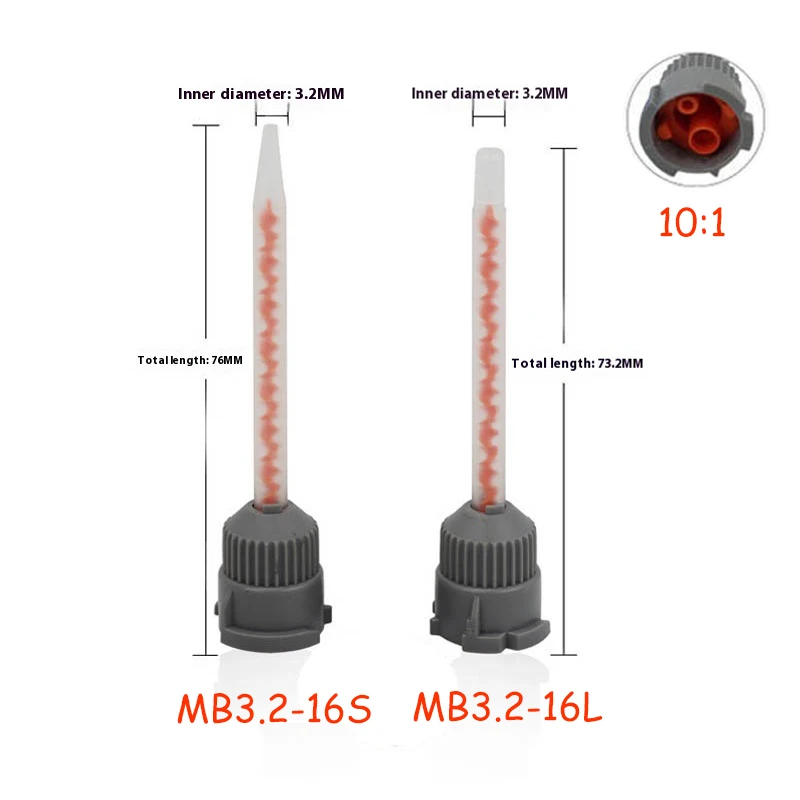 50pcs MB3.2-16(10:1) AB Orange Round Grey Base Epoxy Mixing Nozzle Static Mixer for 2-component Glue Gun