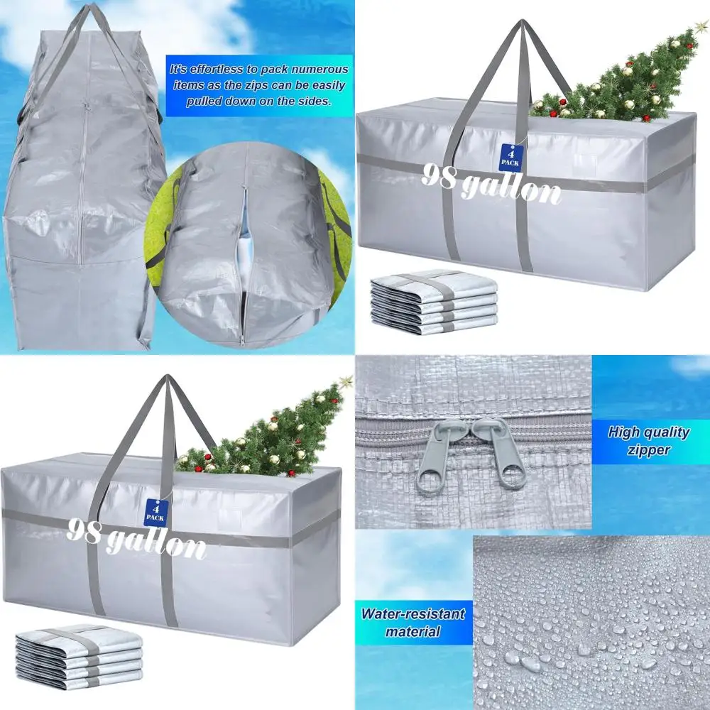 

Extra Large 98 Gallon Storage Bags with Zipper, Heavy Duty XXL Moving Bags for Christmas Tree and College Dorm Use (Silver)