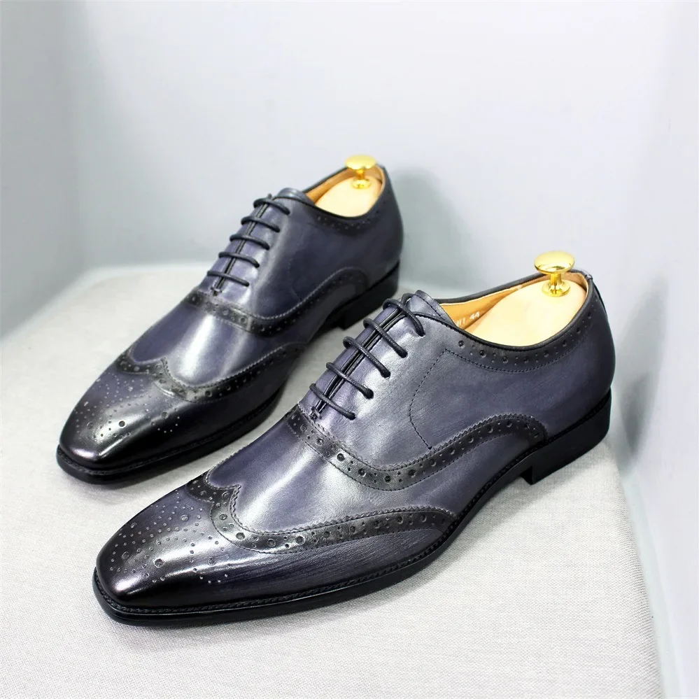 

Oxfords Moccasins Men Wedding Banque Shoes British Fashion Genuine Leather Brogue Shoes Men Flats Business Formal Dress Shoes