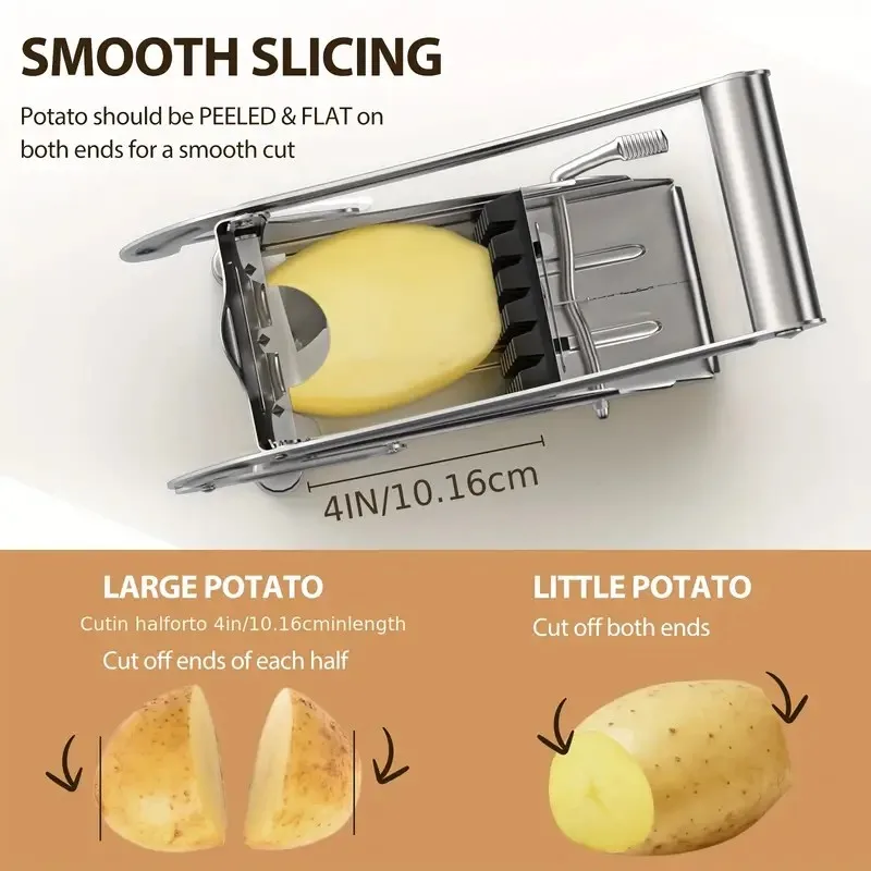 1 Stück Edelstahl Manueller Kartoffelschneider 4-in-1 Pommes-Frites-Schneider Kartoffelchips-Hersteller Fleischzerkleinerer Küchen-Schneidemaschine – Detail 6