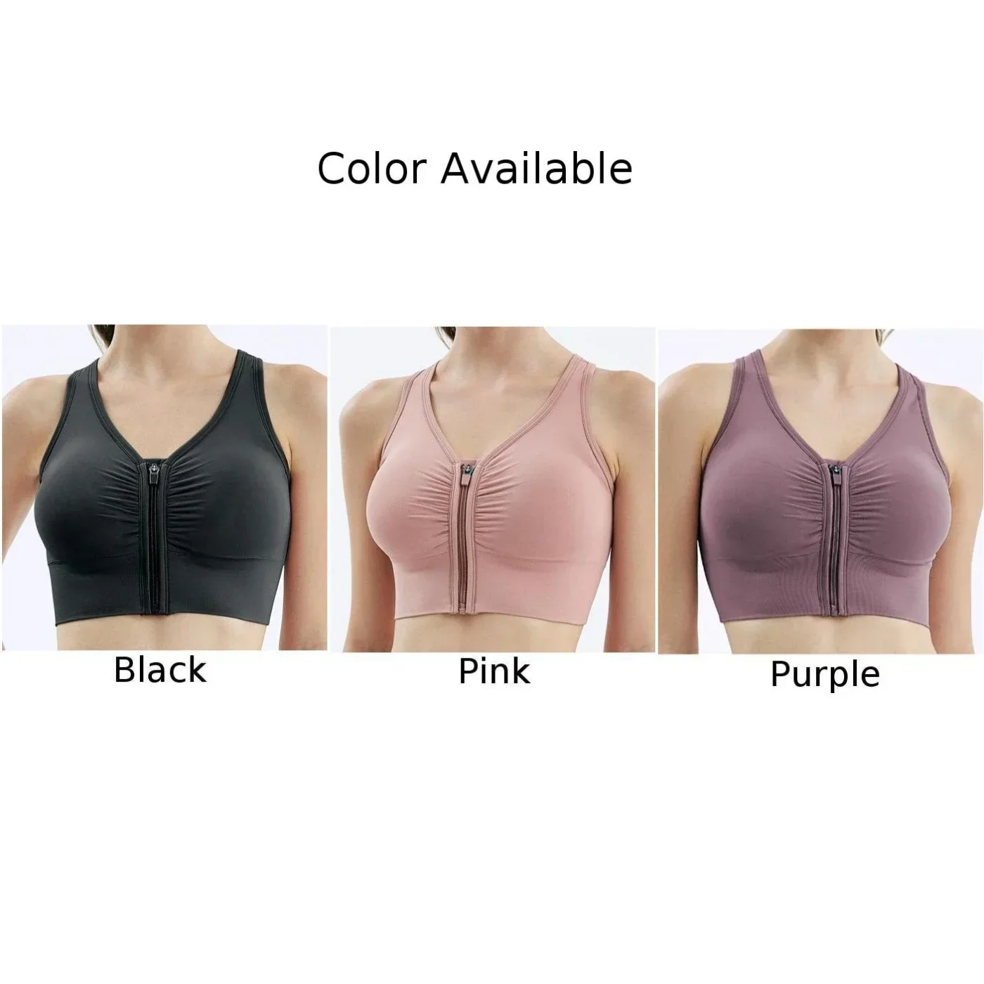 Sexy Women\'s Yoga Underwear Bras Soft Front Zip Wireless Padded Push Shockproof Support Gym Top Sports Breathable Workout Bra