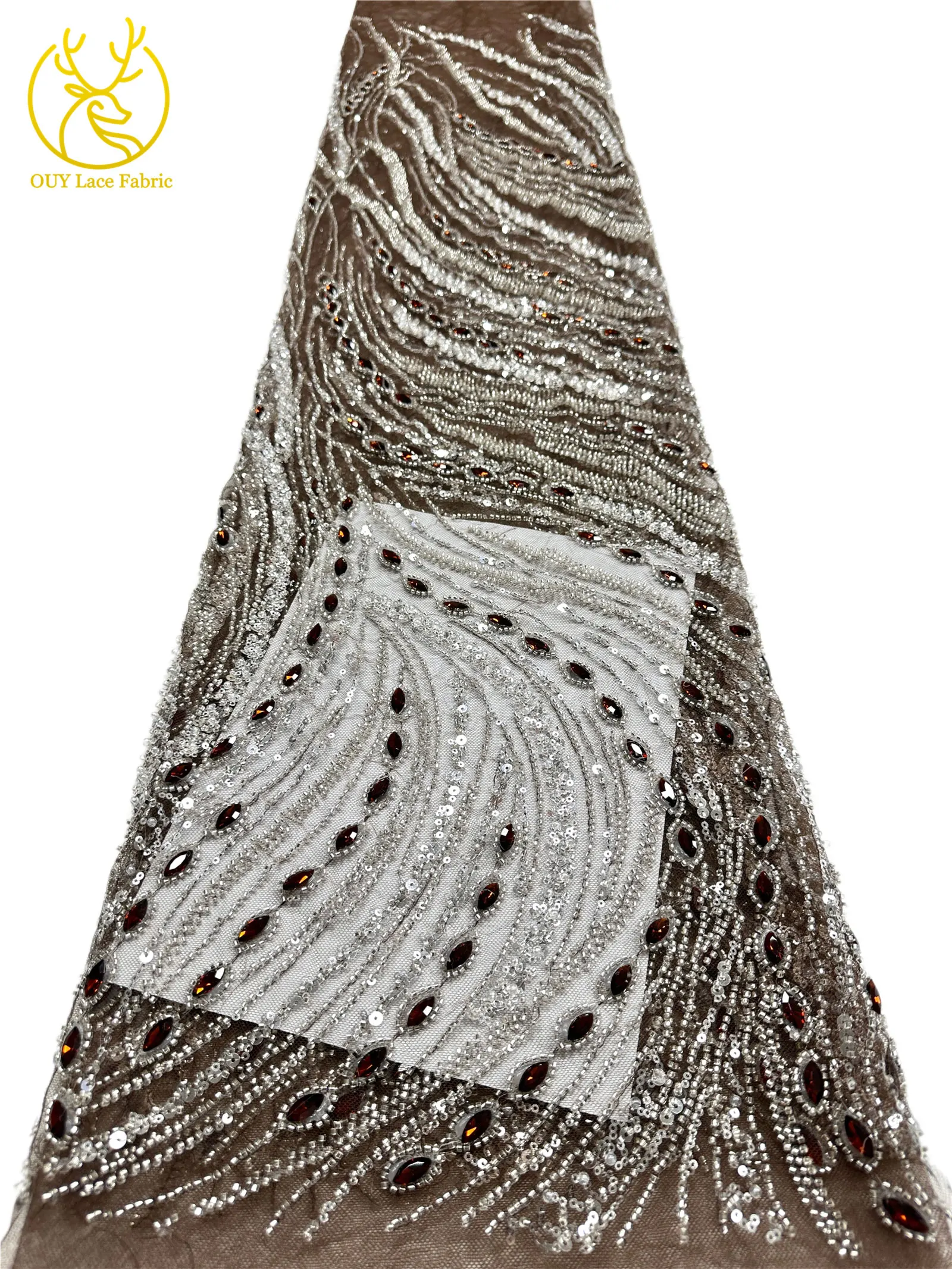 Marineblauer, hochwertiger, luxuriöser, österreichischer Diamant-Perlen-Spitzenstoff im neuen Stil 2026, afrikanischer Pailletten-Spitzenstoff für Brautkleider und Hochzeitsfeiern. – Detail 26