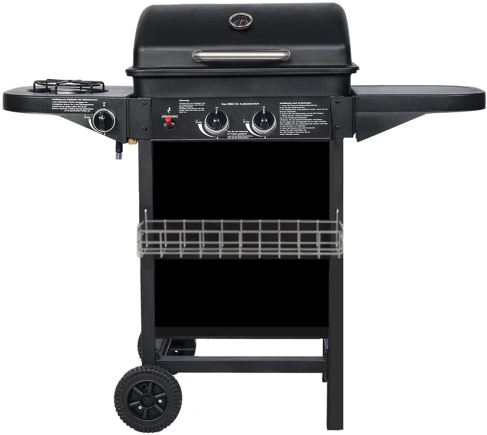 Compact Outdoor Gas BBQ Grill with 2 Burners and Trolley