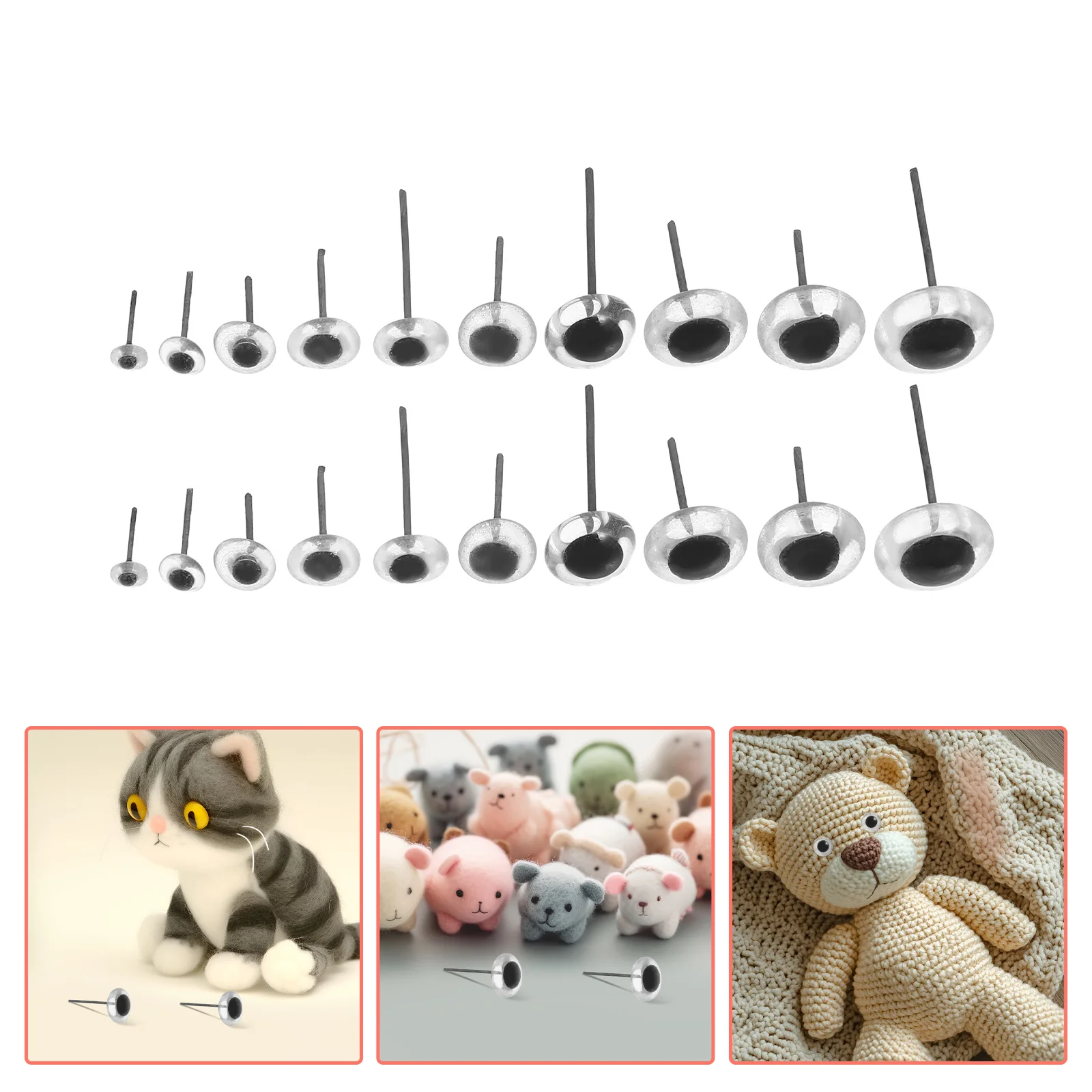 100개 유리 눈알, 사실적인 둥근 평면 눈, 니들 펠팅, 코바늘 뜨개질 동물 공예용, 3-12mm 안전