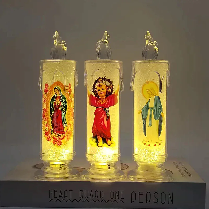 Jesus Virgin Christ LED Candle Lamp Romantic Flameless Prayer Tea Light Religious Night Light Desktop Decorative Ornament view 5