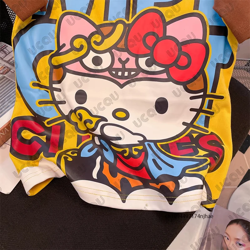 2026 جديد الكرتون لطيف سانريو مرحبا كيتي أنيمي Y2K تي شيرت مطبوع للنساء الصيف قصيرة الأكمام عادية تيز شارع العليا القوطية