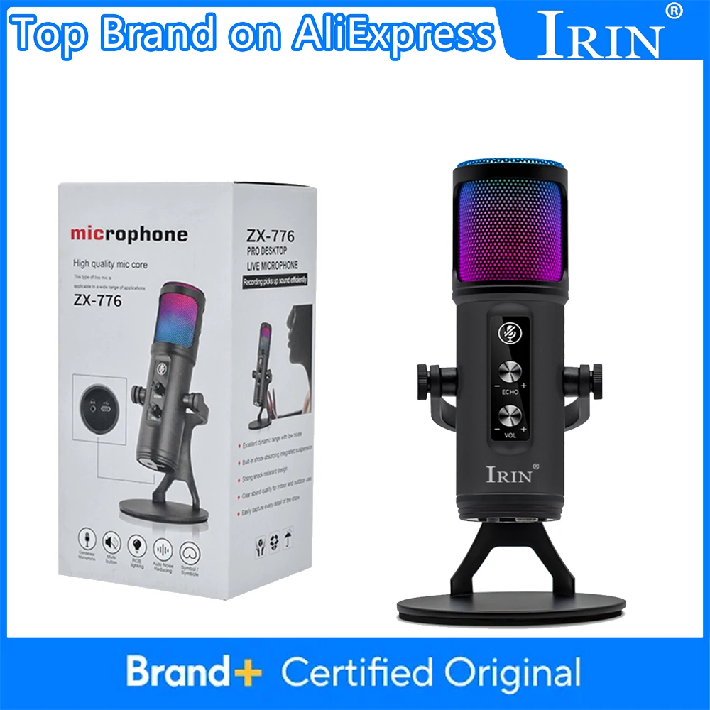 

ZX-776 Profession Streaming Microphone with Touch Panel RGB Atmosphere Light for Live Gaming Streaming Podcast Recording karaoke