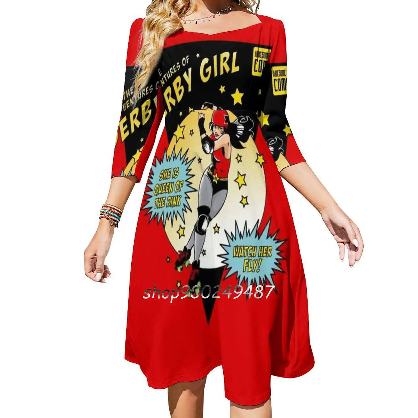 The Adventures Of Derby Girl Women Spring Autumn Long Sleeve Dress Female Casual Dress Roller Derby Roller Skating Derby Jammer