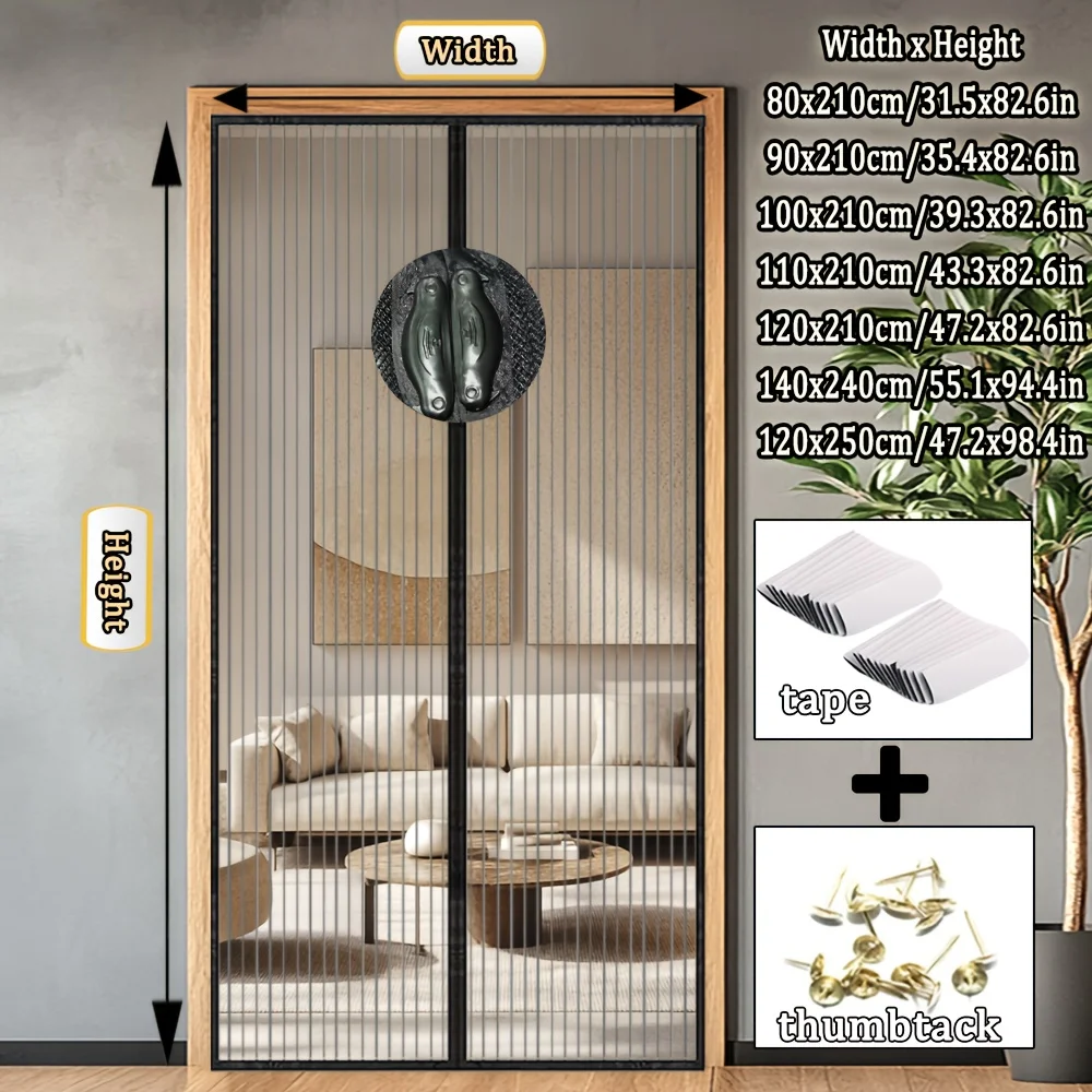 Summer Insect Proof Magnetic Mesh Curtain, Auto-Closing Sliding Panel Screen Door, Breathable Ventilation Barrier for Balconies