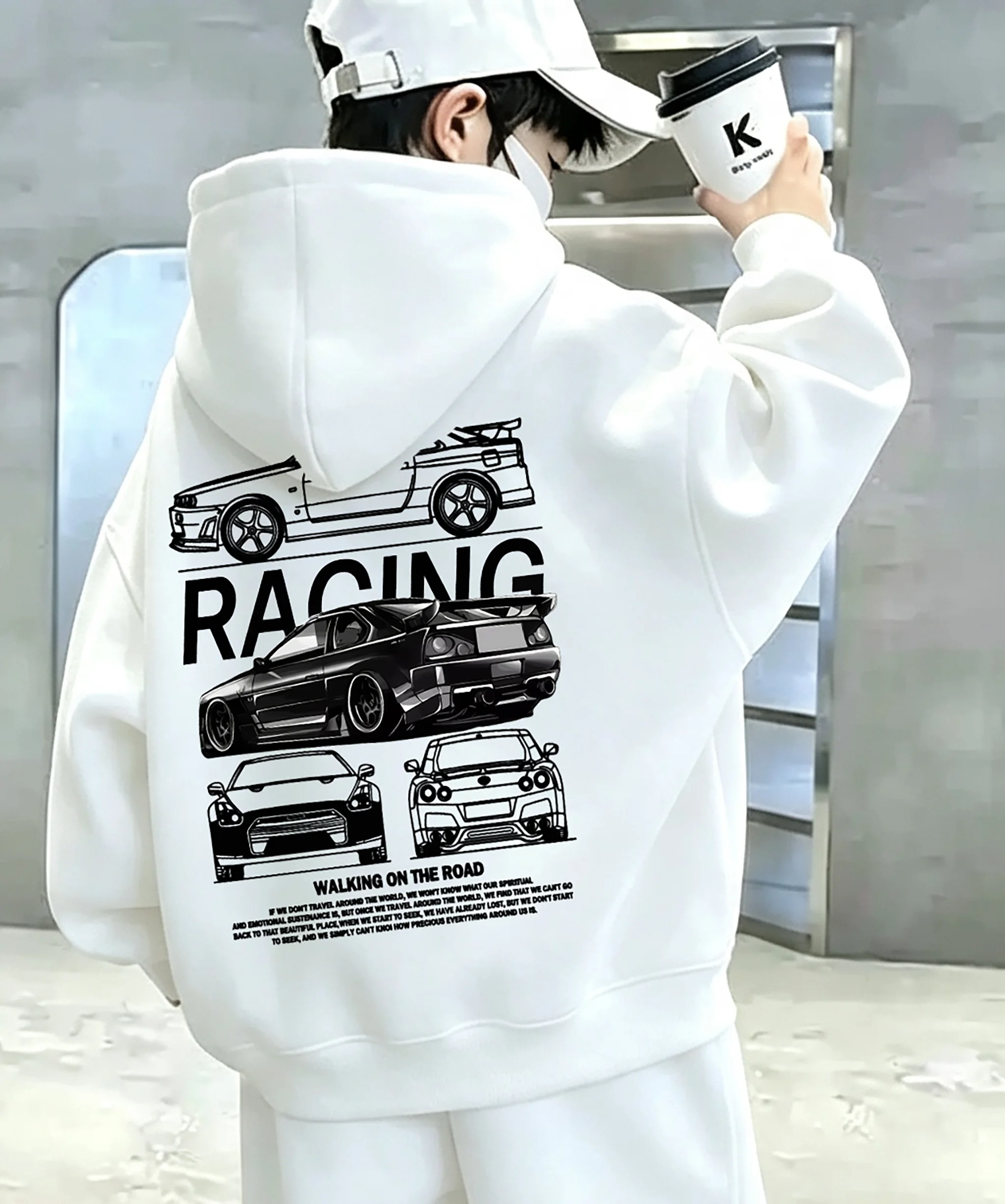 Boy's Hooded Sweatshirt Set - New Fall/Winter Style - Cool Racing Print - Loose Fit Children's Sports Hooded Shirt