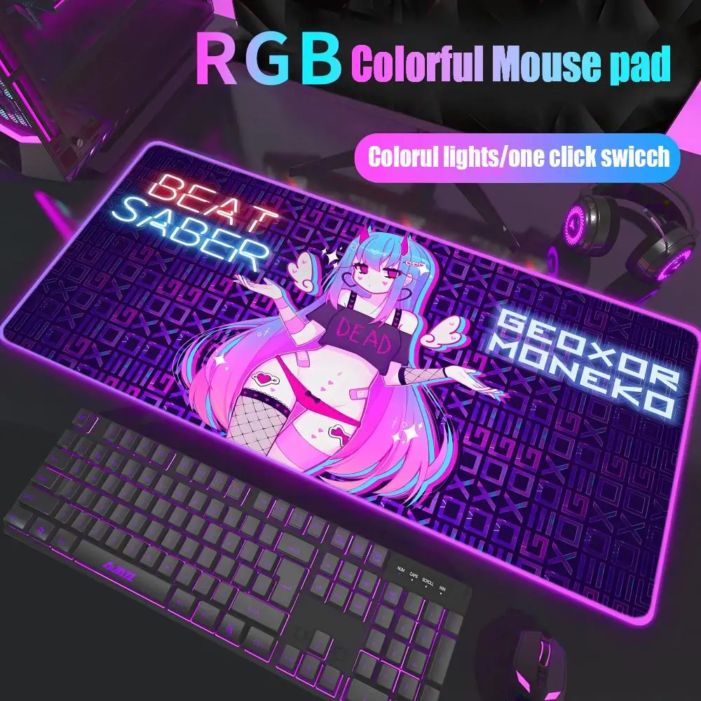 

Geoxor Moneko Mouse Pad Gamer Rgb Desk Mat Back Light Led Mousepad Setup Gaming Accessories Deskmat Big Mousepad Backlight