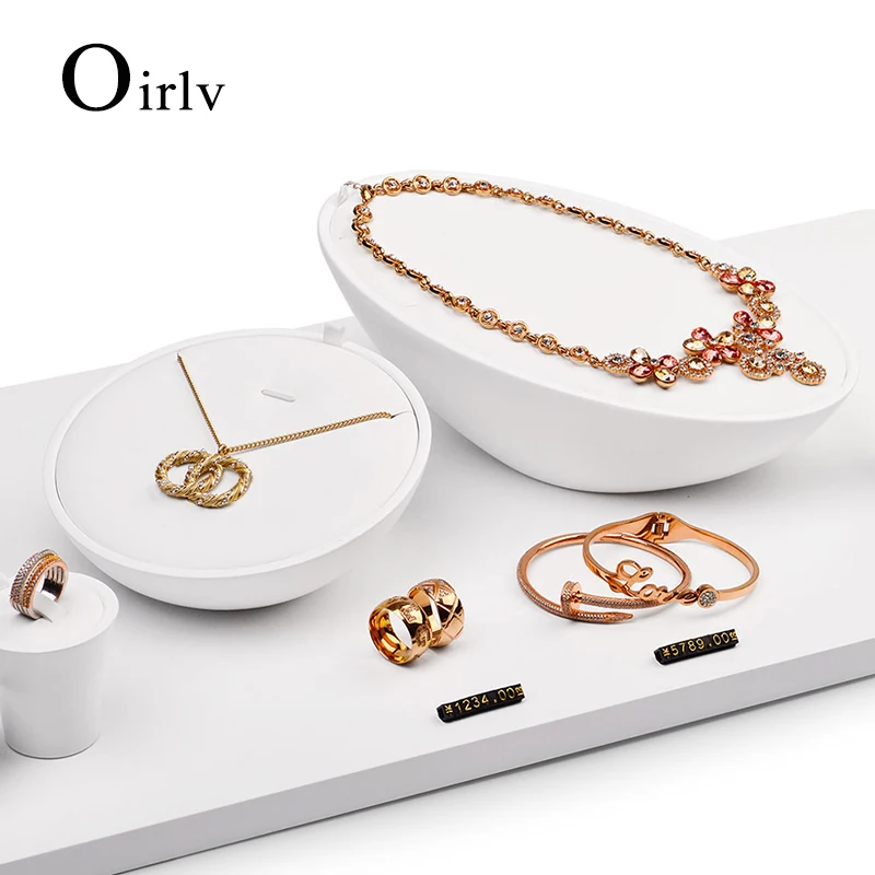 Oirlv New White Jewelry Display Stand Set Solid Wood Painted Ring Bracelet Necklace Display Rack Display Props for Jewelry Shop