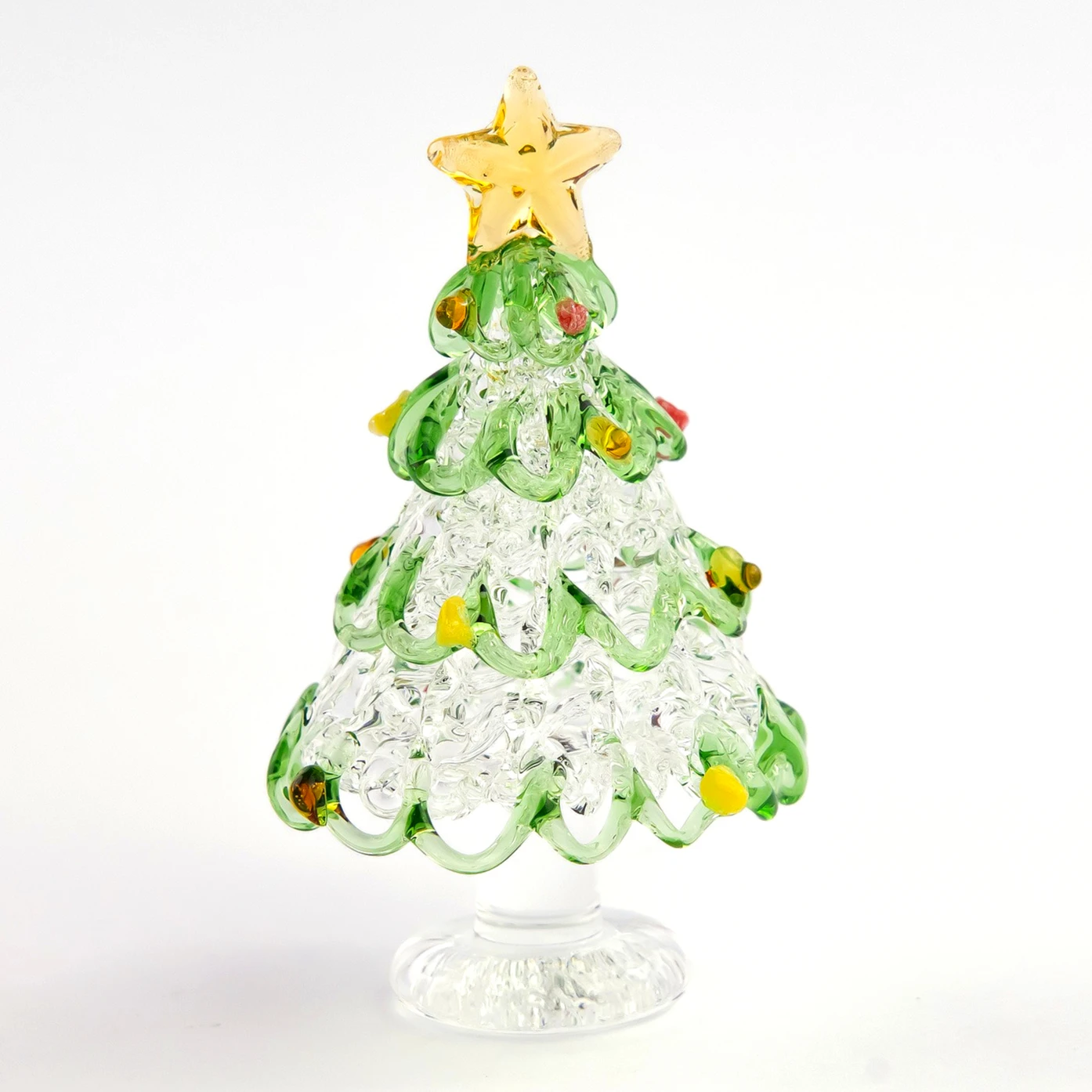 KANGMING Hand-blown Glass Christmas Tree Figurine Star Top Mini Xmas Ornament Stocking Stuffer Home Decor Gift Cute Miniature