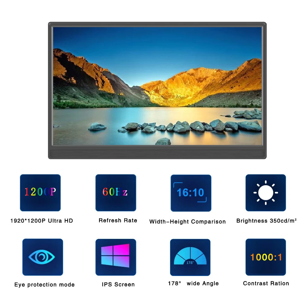 Imagem -03 - Tela Sensível ao Toque de 16 Polegadas 1920x1200 16:10 hd Ips Painel Lcd Monitor Portátil Monitor Secundário para Ps4 Ps5 Xbox Switch Laptop pc Gamer