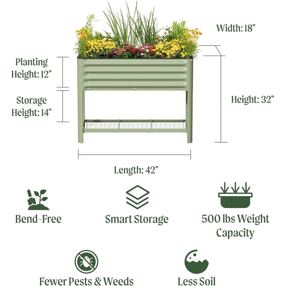 Slim Outdoor Raised Garden Bed, 1.5' x 3.5' Planter Boxes with Legs & Storage, 500 lbs Capacity, Ideal for Herbs, Vegetables, Ol