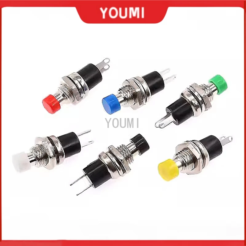 6Pcs PBS-110 Round Button 7mm Momentary Self-resetting Push Button Switch ON OFF Red Yellow Green Blue Black White