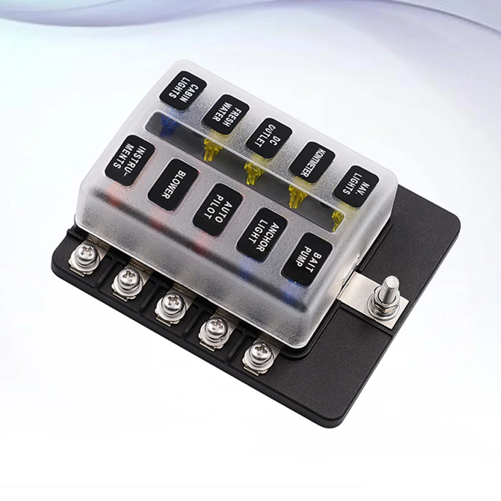 

Универсальный 10-контактный блок предохранителей, компактный прочный прозрачный чехол, автомобильный держатель предохранителя, аксессуар для цепи, черный