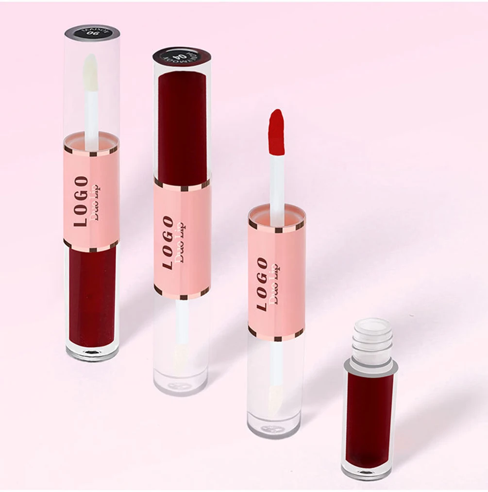 ملمع شفاه بعلامة خاصة مزدوجة الأطراف مخصص 6 ألوان تمزيق طويل الأمد مرطب ناعم مقاوم للتلطخ مكياج خالٍ من القسوة