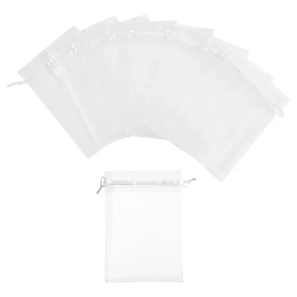 White Drawstring Organza Gift Bag para Jóias, Bolsas para Casamento, Natal Candy Gift Bags, Embalagem de Jóias, 100pcs por lote