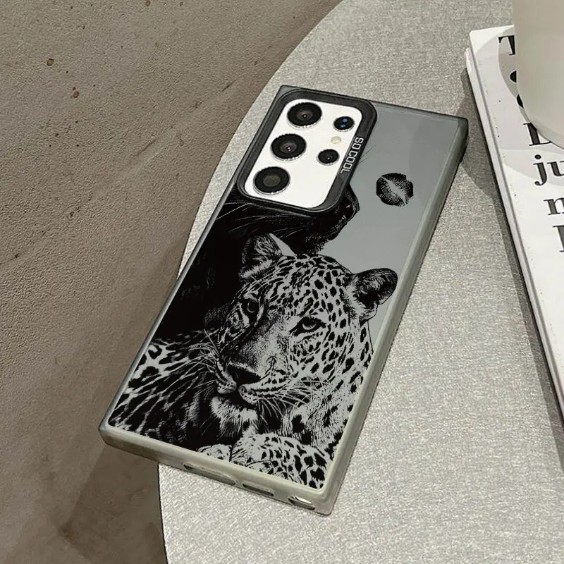Black Leopard Phone Case For Samsung S26 S25 S24 A57 A56 A37 A36 A17 A16 A07 A06 Ultra Plus Laser PC+TPU Cases Cover-J242P1