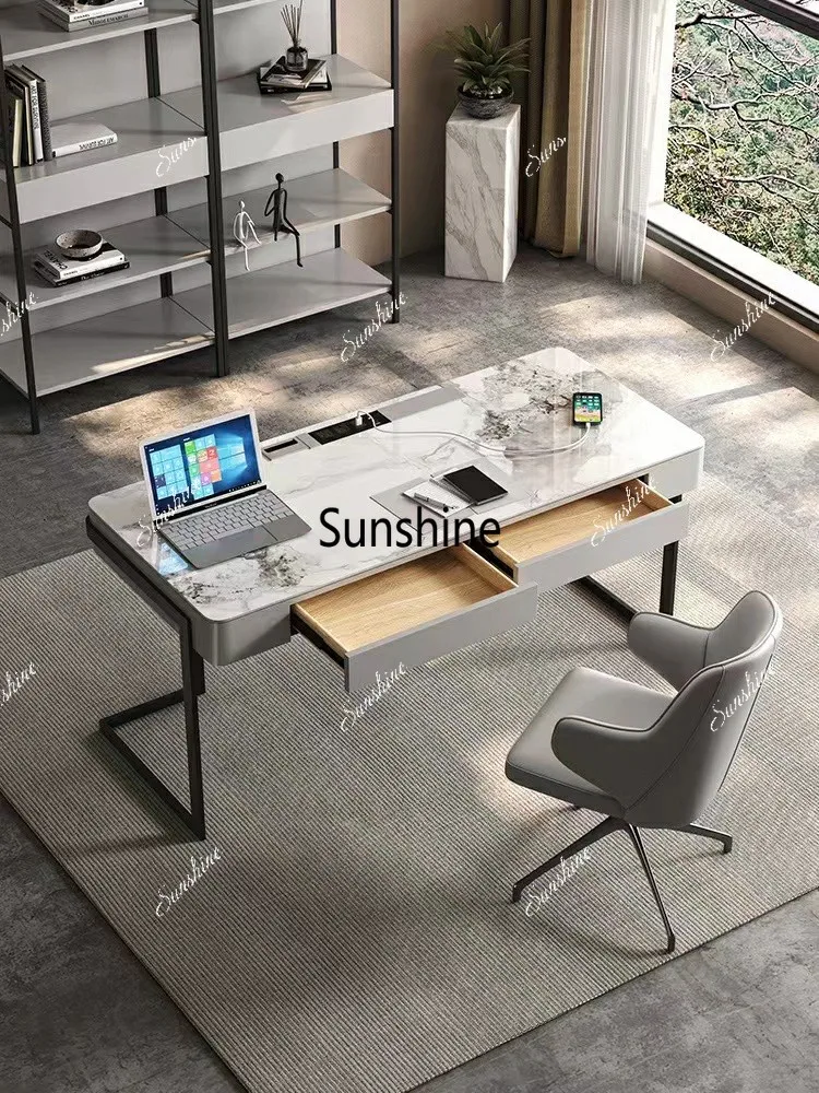Light luxury study computer desk Modern rock slab desk