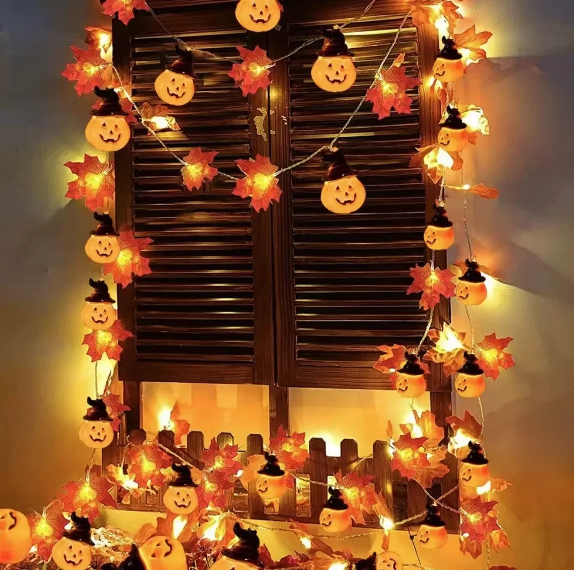 

Artificial Fall Maple Leaves Pumpkin Garland Led Autumn Decorations Fairy Lights Halloween Thanksgiving Party DIY Supplies Props