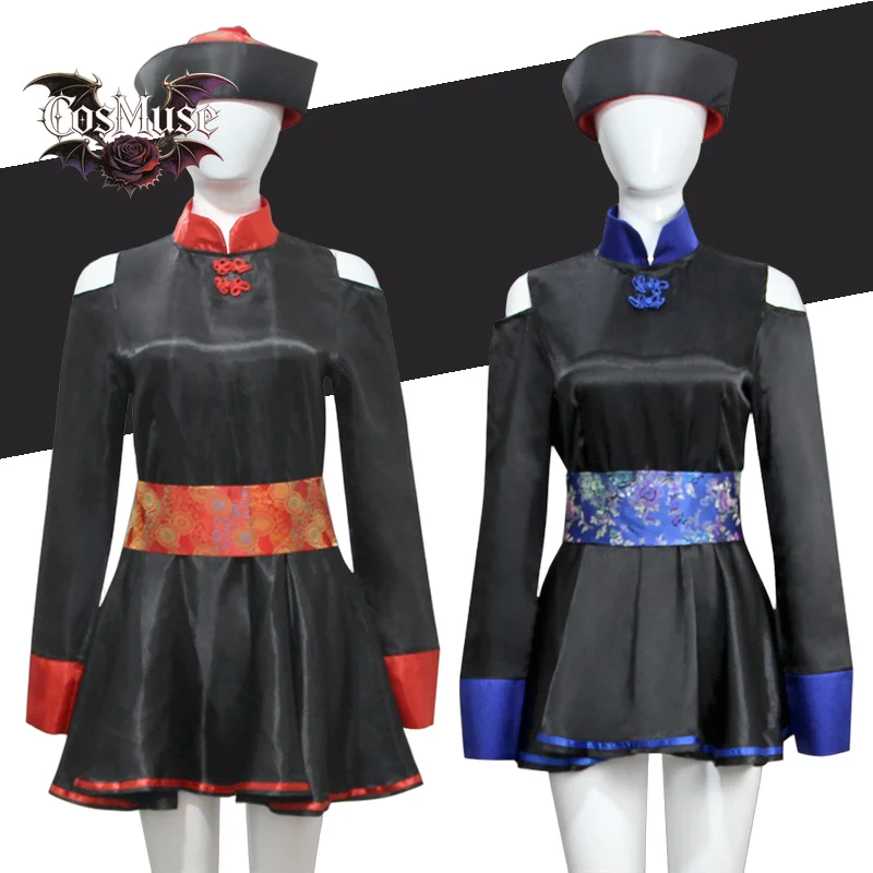 

Chinese Vintage Zombie Vampire Cosplay Costume Gothic Cheongsam Hat Dress Halloween Carnival Cosplay Zombie Outfits