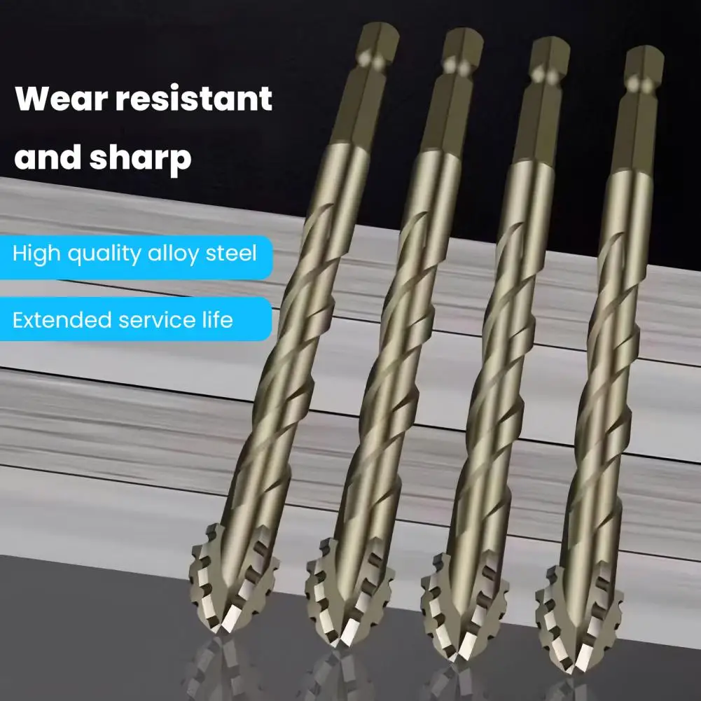 Fast Drilling Tool High-strength Eccentric Twist Drill Bit Set for Stone Glass Wood Brick Metal 6 Pcs Four-flute Sawtooth