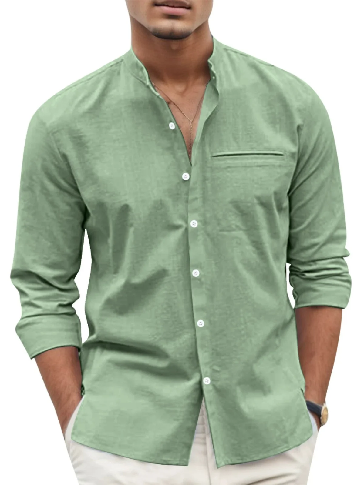 

Men's Pure Color Buttoned Long Sve irt Slim Fit Busin Casual Sle Breathable Skin-friendly Chinese Made irt