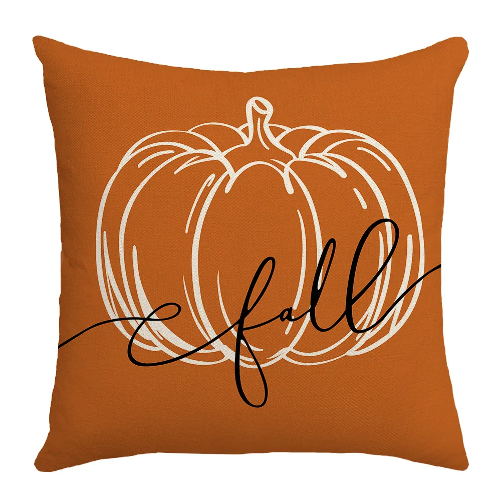 Autumn Thanksgiving Decorations Throw Pillowcase Pumpkin Orange Striped Linen Pillow Cover Home Holiday Decorative Cushion Cover