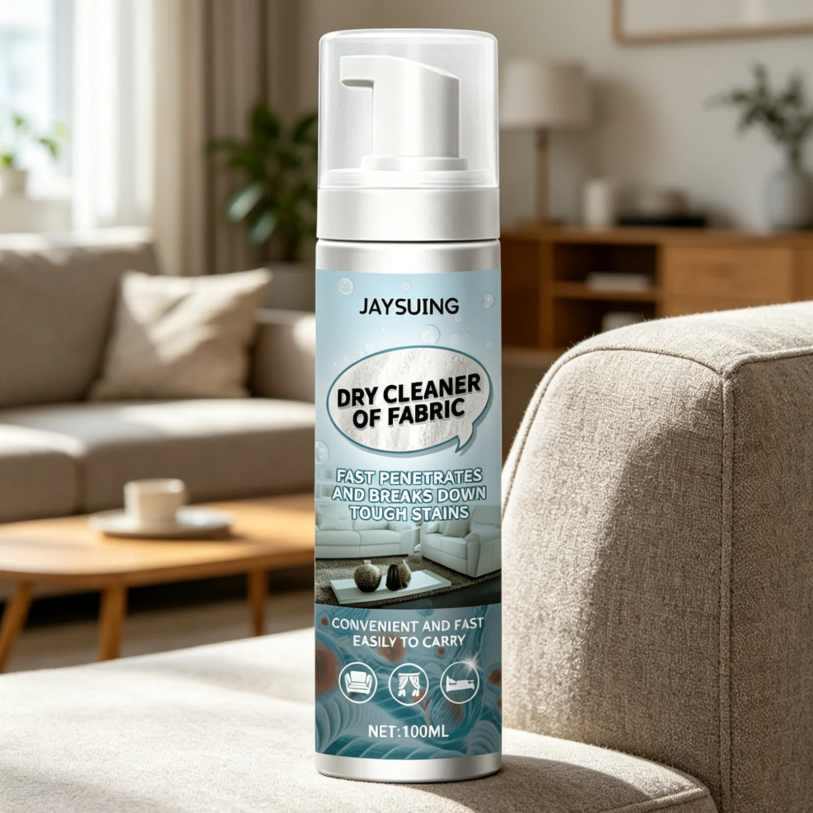 JAYSUING Fabric Stain Remover for Sofa Curtain Carpet Deep Cleaning No Disassembly Gentle Multi Purpose Fabric Dry Cleaner 100ml