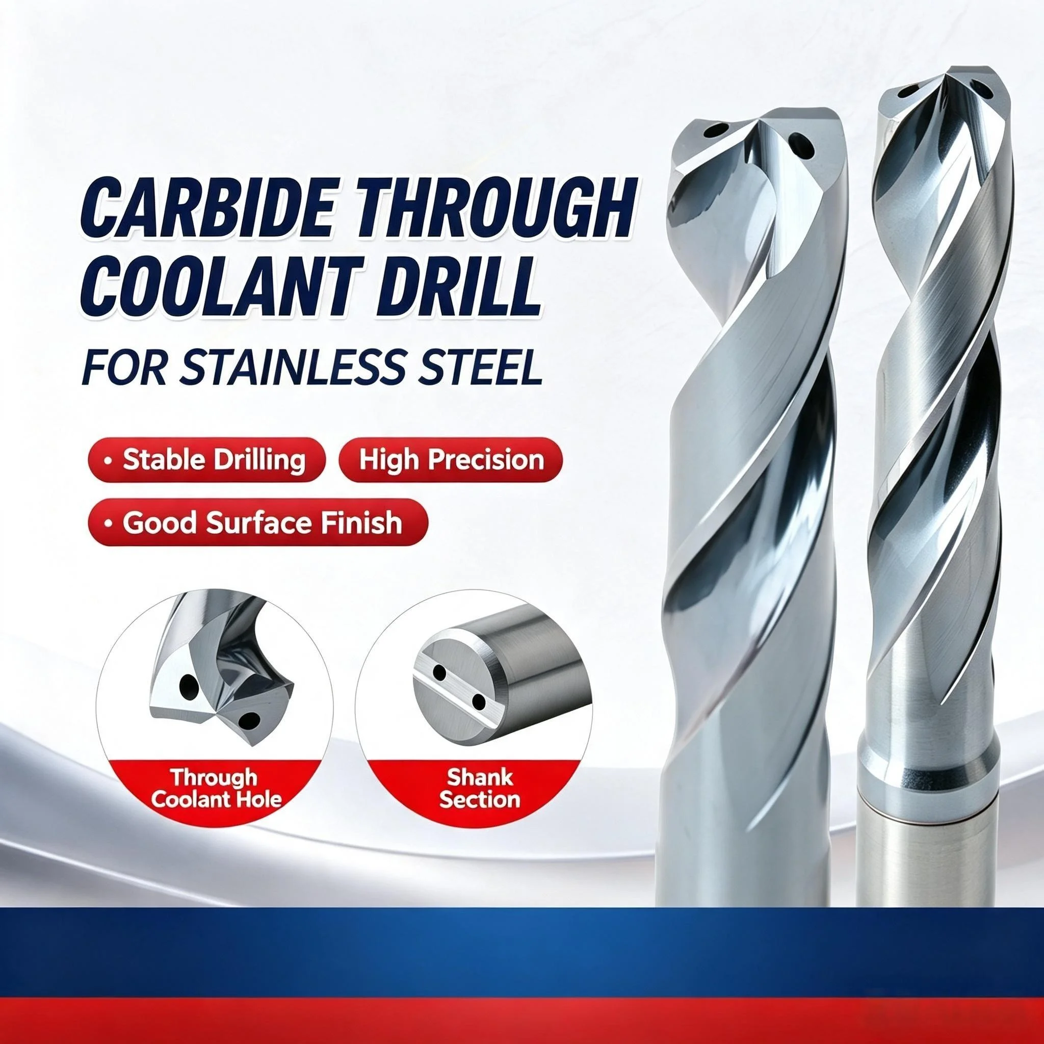 GRINER Internal Cooling Carbide Drill Bit Straight Shank Twist Drill For Stainless Steel Titanium & High Temperature Alloy