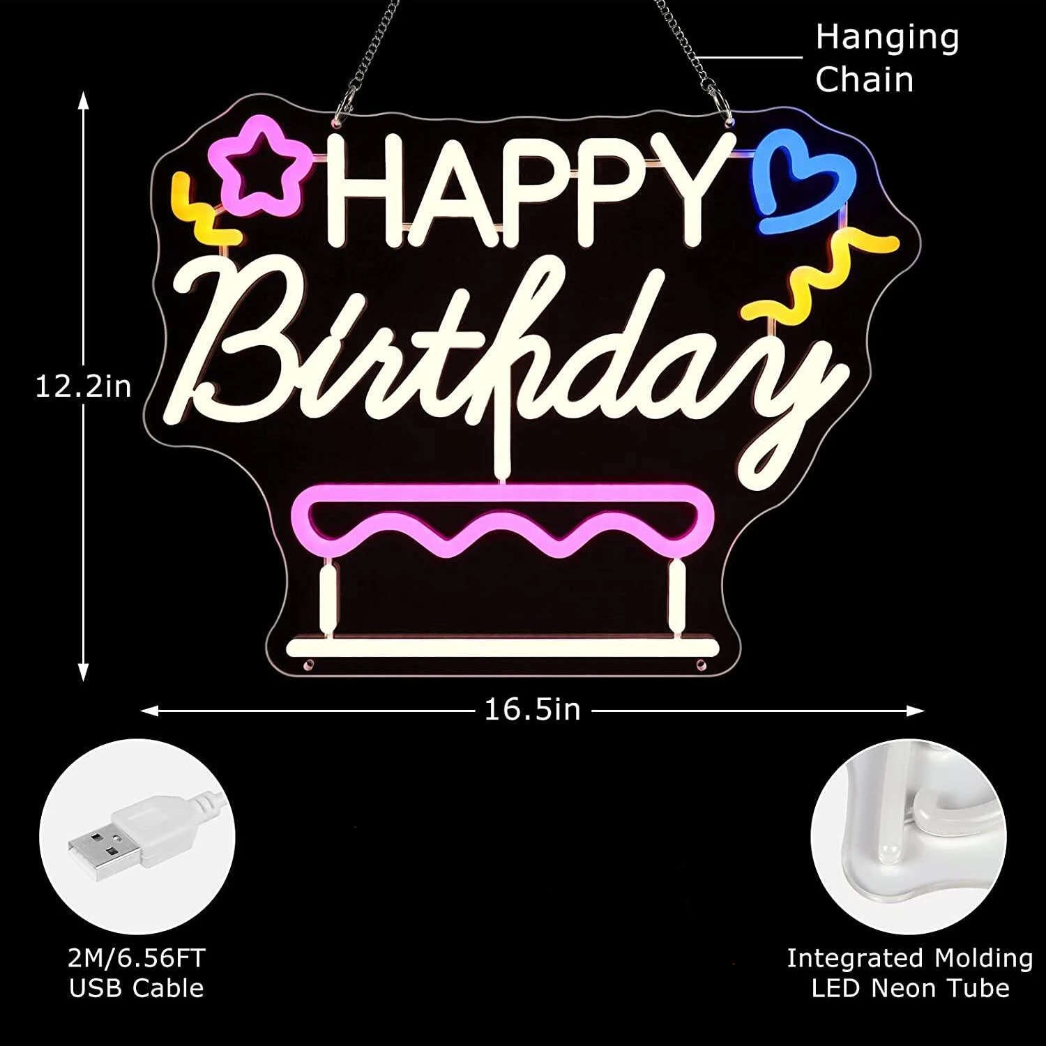 2025 Happy Birthday Neon Sign LED Neon Light Sign for Wall Decor USB Powered Dimmable Night Light for Birthday Party Decor Gift