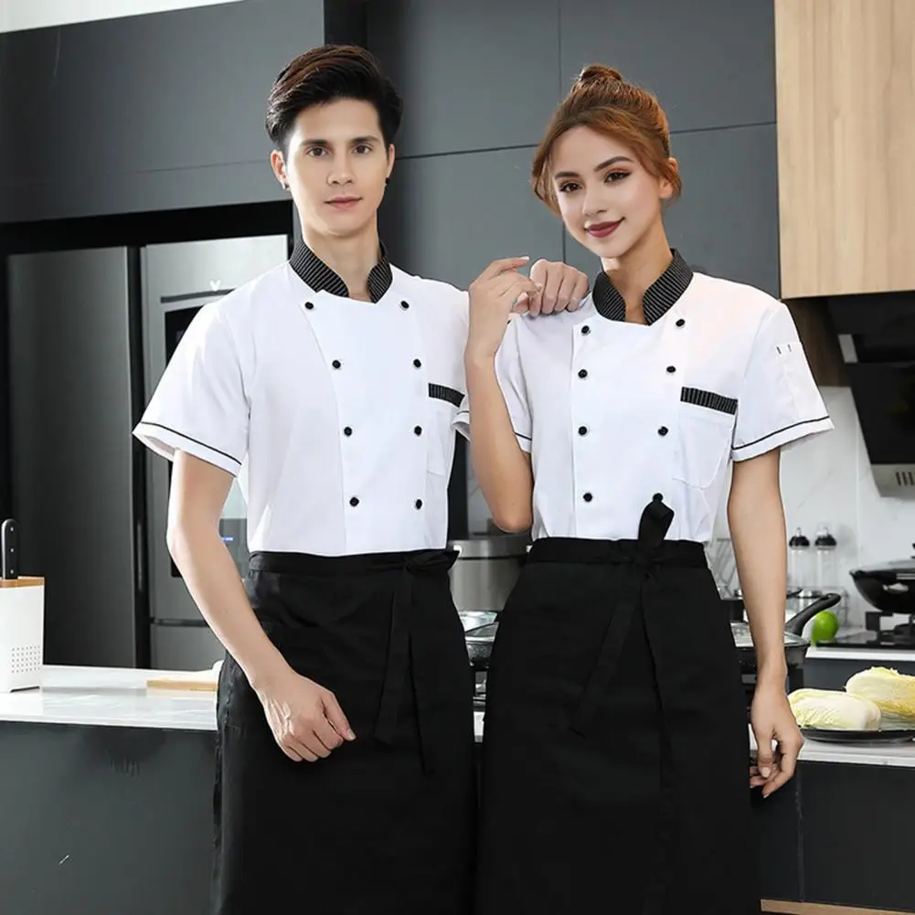 Unisex Cook Shirt Stain-resistant Unisex Chef Shirt with Stand Collar for Kitchen Bakery Restaurant Double-breasted for Waiters