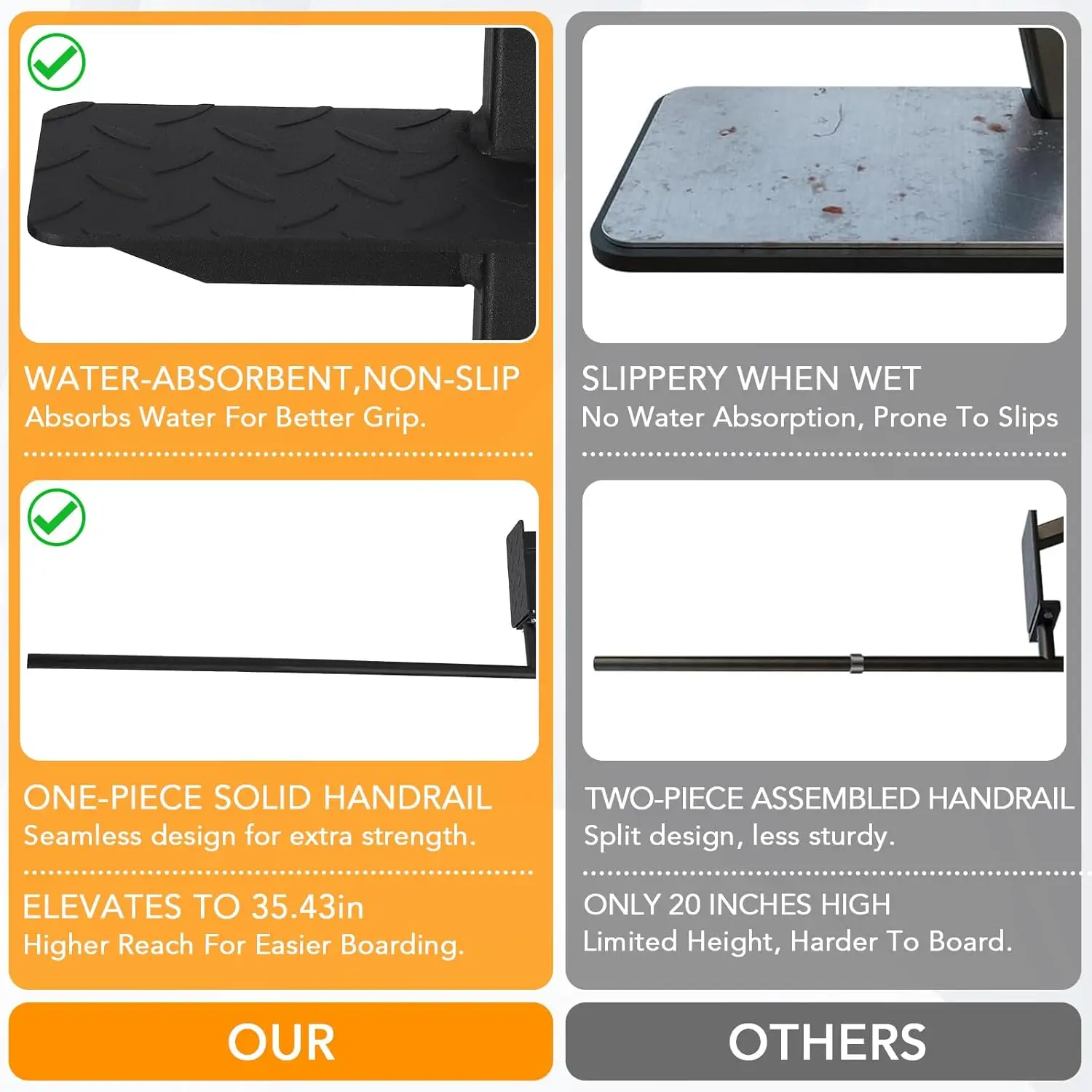 خطوة مقطورة القارب شديدة التحمل، سطح غير قابل للانزلاق، مناسبة عالمية للوصول إلى لسان المقطورة، سعة تحميل 460 رطلاً #5