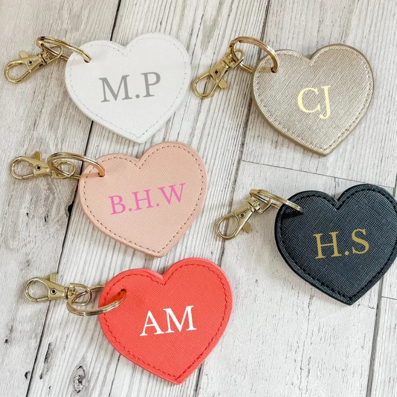 

Personalized Bridesmaids Heart Shape Genuine Leather Key holder for Women Girl Gifts Bag Filler Party Holiday Name Wedding Idea