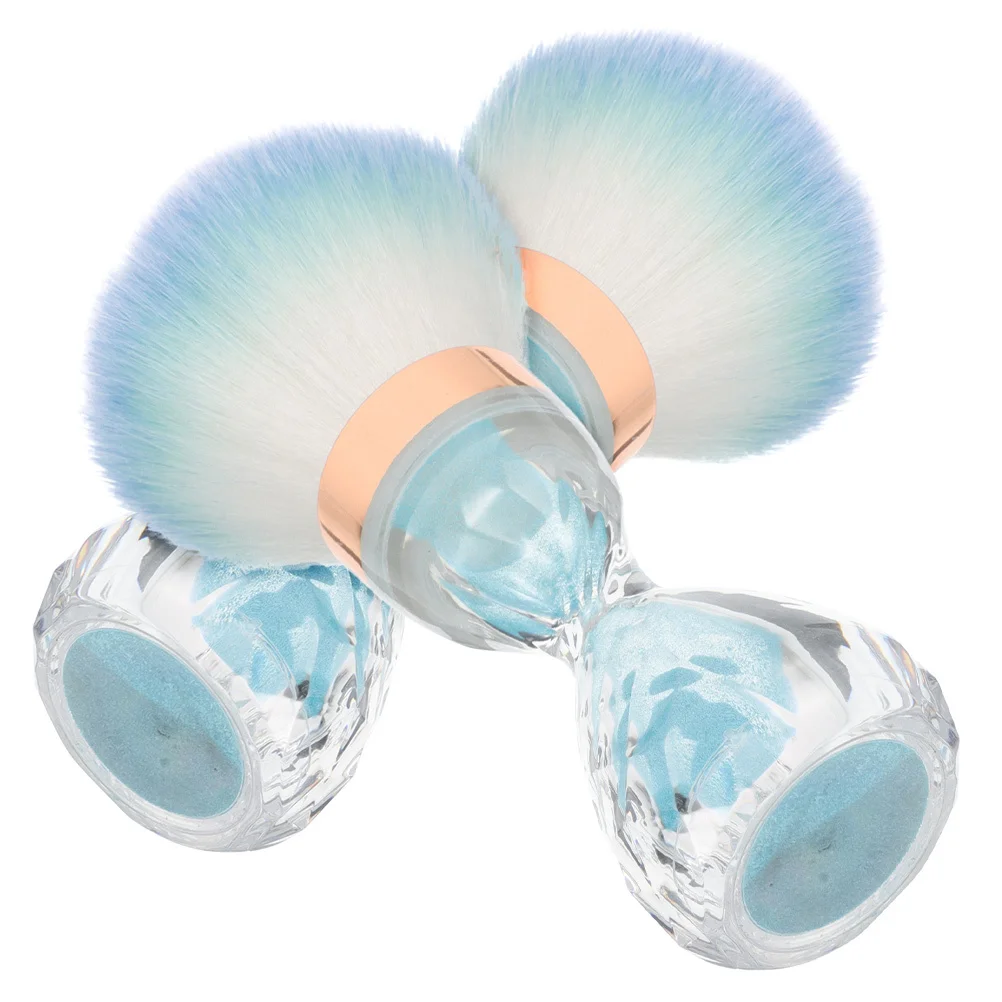 แปรงปัดฝุ่นเล็บ 2 ชิ้น ดีไซน์สีฟ้า หัวใหญ่ วัสดุนุ่ม สำหรับอุปกรณ์ทำเล็บ แปรงแต่งหน้า ทำความสะอาดเล็บ