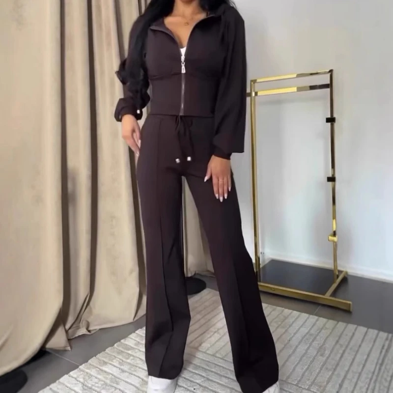 

2025 Autumn Women's Long Sleeve Slim Fit Short Version Two-Piece Hoodie Casual Suit