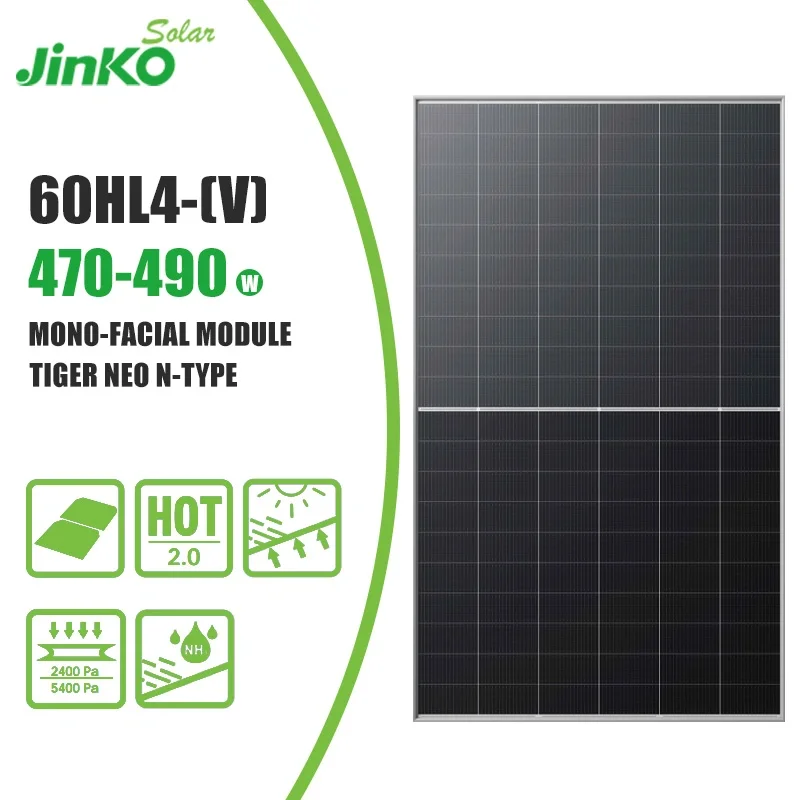 Jinko Tiger Neo 60HL4-(V) 475-500watt Monofacial Module N Type 495w Solar Panels 490W 485W 480W PV Modules Nigeria Warehouse