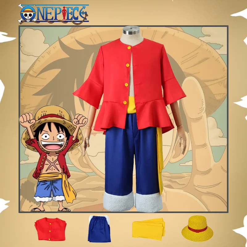 

Anime One Piece Monkey D Luffy Cosplay Costume Straw Hat for Boy Halloween Carnival Uniform Suit Role Play Party Dress Up Outfit