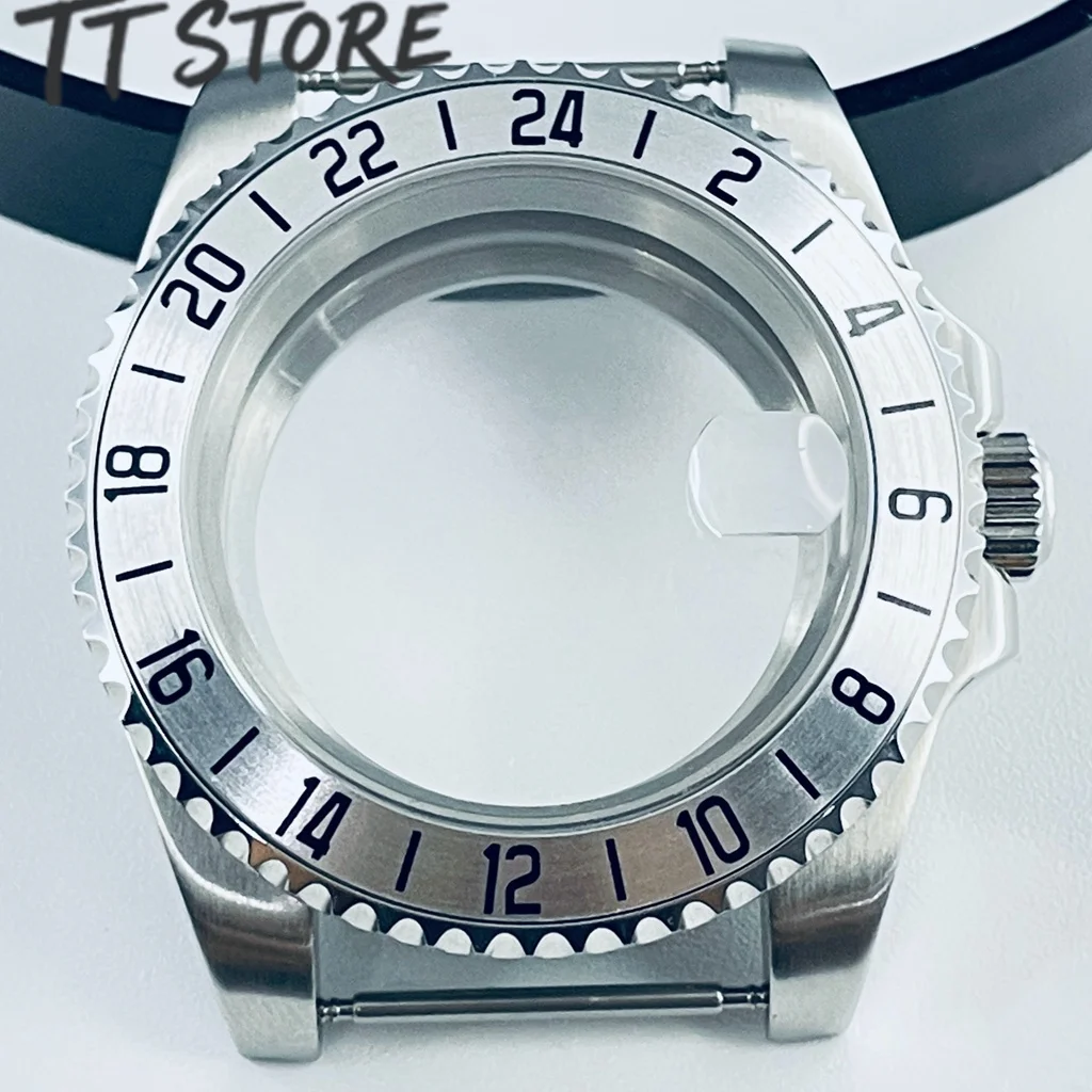 40-mm-Silbergehäuse für Uhren mit GMT-Aluminiumlünette und Saphirglas, kompatibel mit NH34 NH35 NH36 NH38 NH39 NH70 ETA2824 PT5000