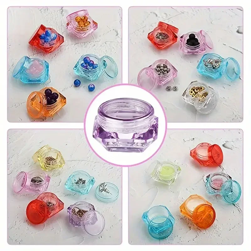 100 Stück 3/5g Tragbare Diamantförmige Leere Kosmetikdosen aus Kunststoff für Lidschatten, Nagelpulver, Schmuck, Lotion, Gesichtscreme – Detail 6