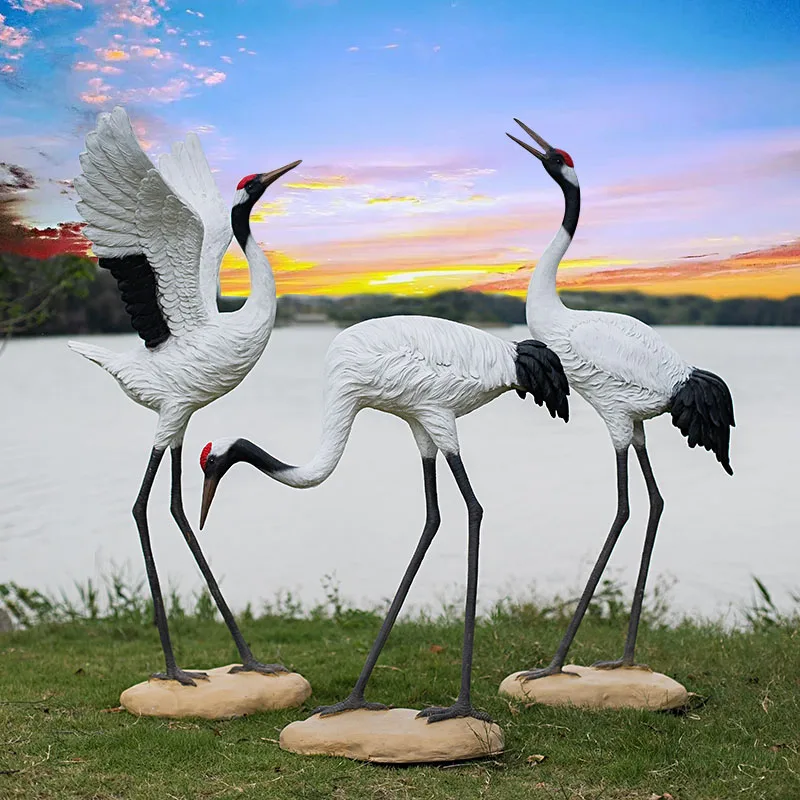 

Simulated crane ornament Garden landscaping Outdoor red-crowned crane model Garden landscape pool arrangement Crane sculpture de