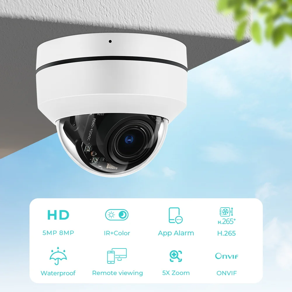 8MP 4K POE IP Camera 5X Optical Zoom Surveillance Camera Metal Ceiling Mount Night Vision PTZ Security Camera XMeye/ICSEE APP