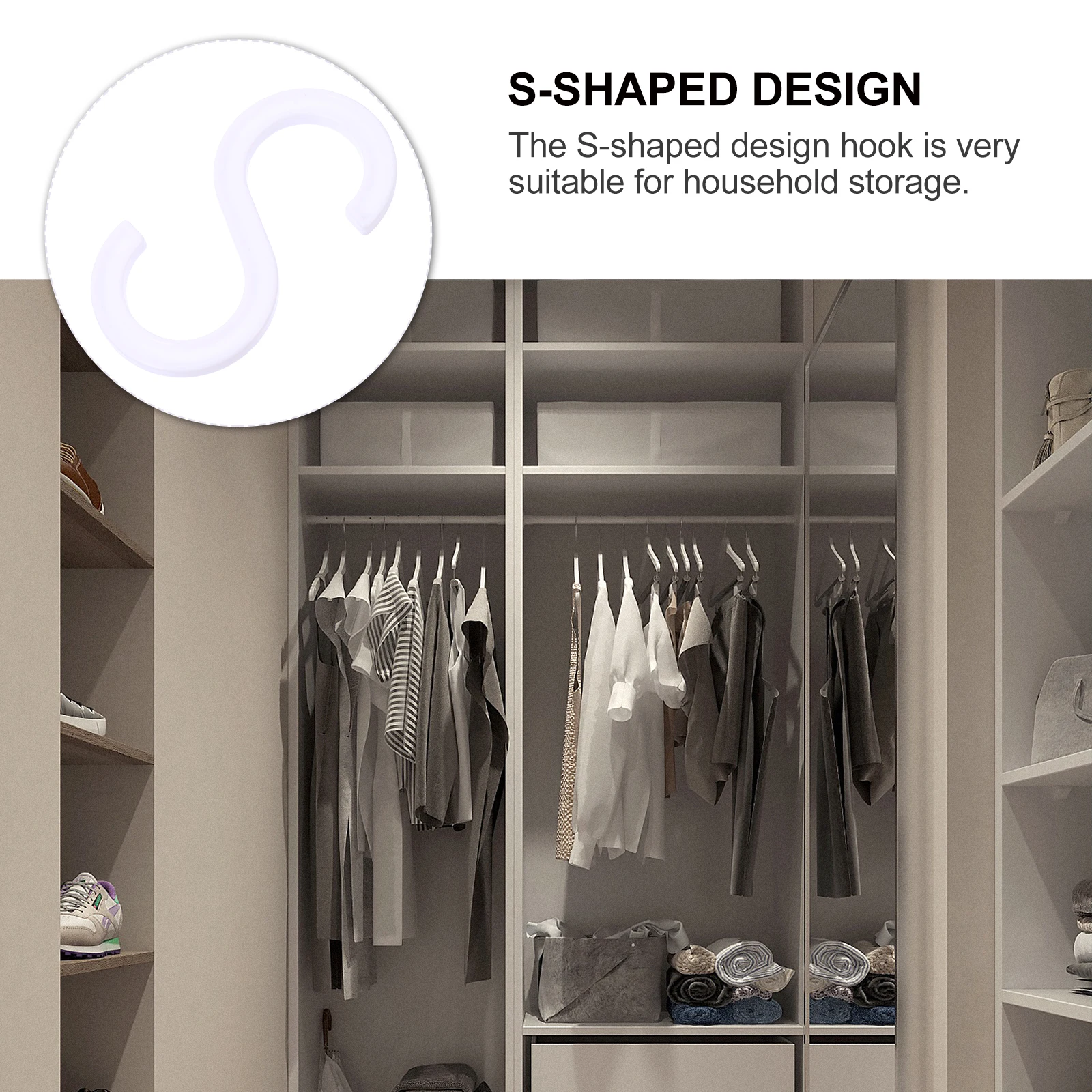 

20pcs S Shape Plastic Hanging Hooks Nail- Storage Hangers Design For Kitchen Bathroom Closet Organization Easy