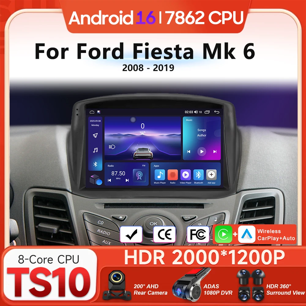 

Android Audio Screen For Ford Fiesta Mk 6 2008 - 2019 Car Radio Multimedia Video Player Carplay Auto 4G Wif DSP Navigation GPS