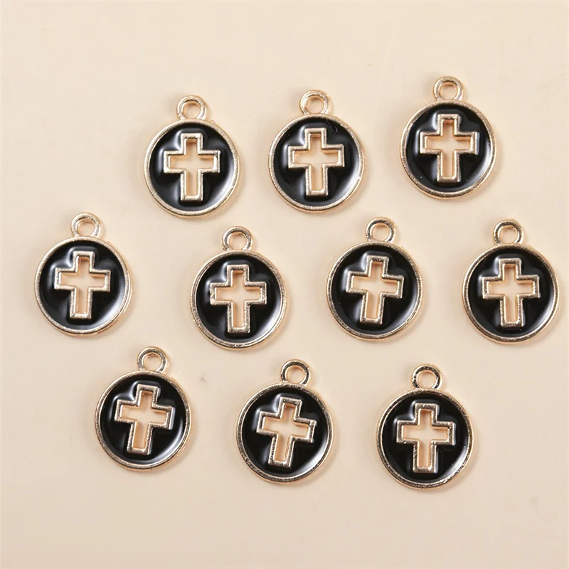 New 20pcs/lot 12*15mm Candy Color Round Hollow Cross Charms Oil Drop Pendant DIY Bracelet For DIY Handmade Jewelry Accessory