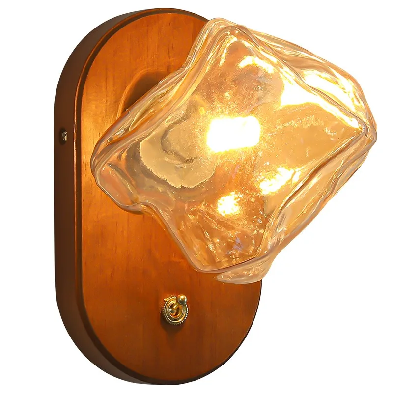 For bedroom bedside wall lamp walnut living room background wall ice cube lamp